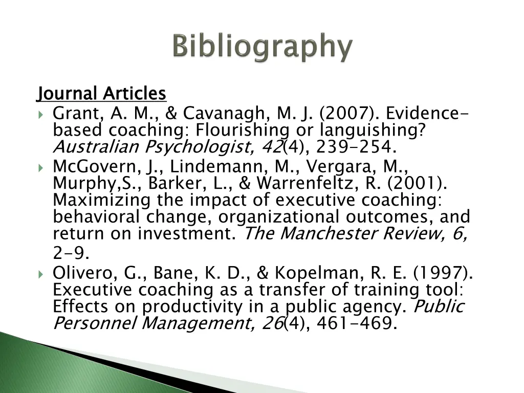 journal articles grant a m cavanagh m j 2007