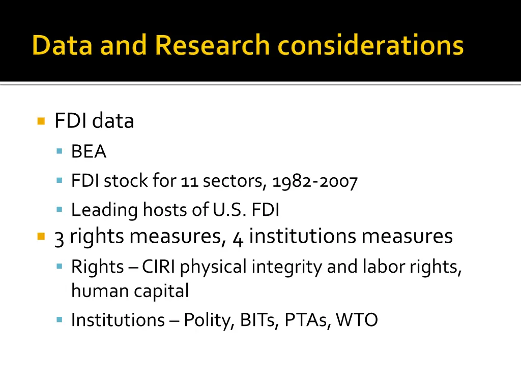 fdi data bea fdi stock for 11 sectors 1982 2007