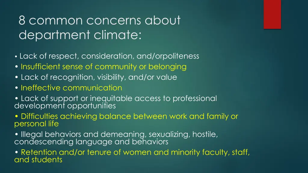 8 common concerns about department climate