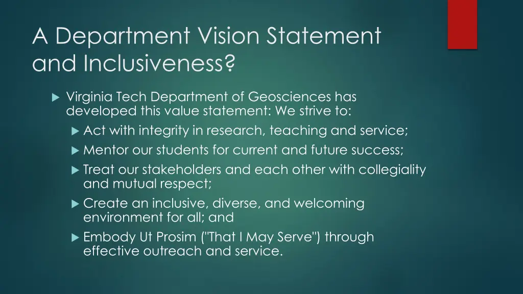 a department vision statement and inclusiveness