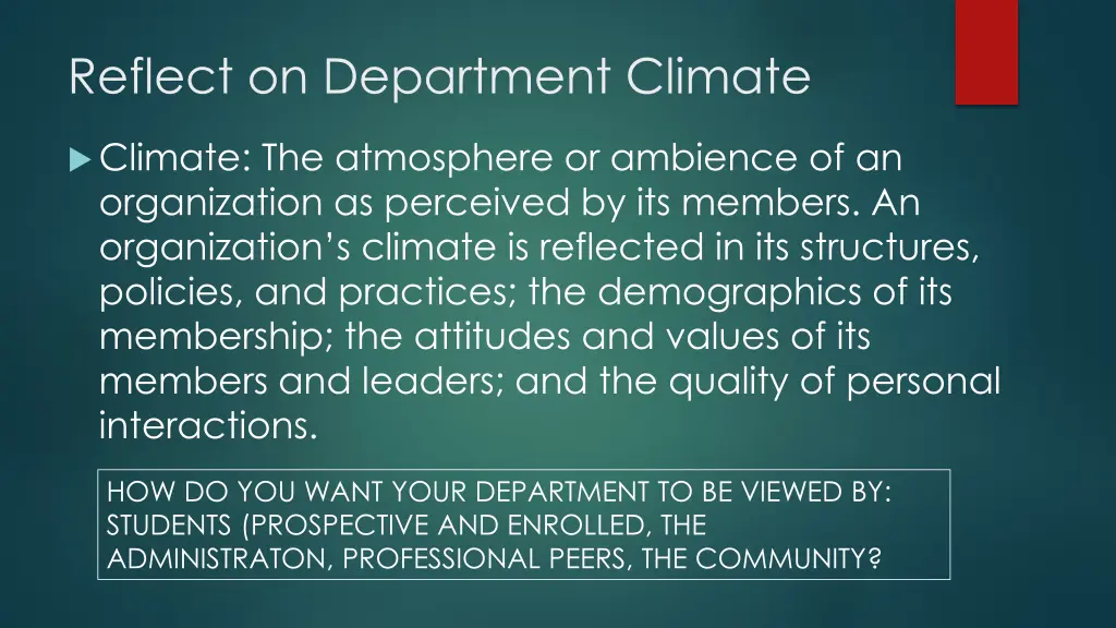 reflect on department climate