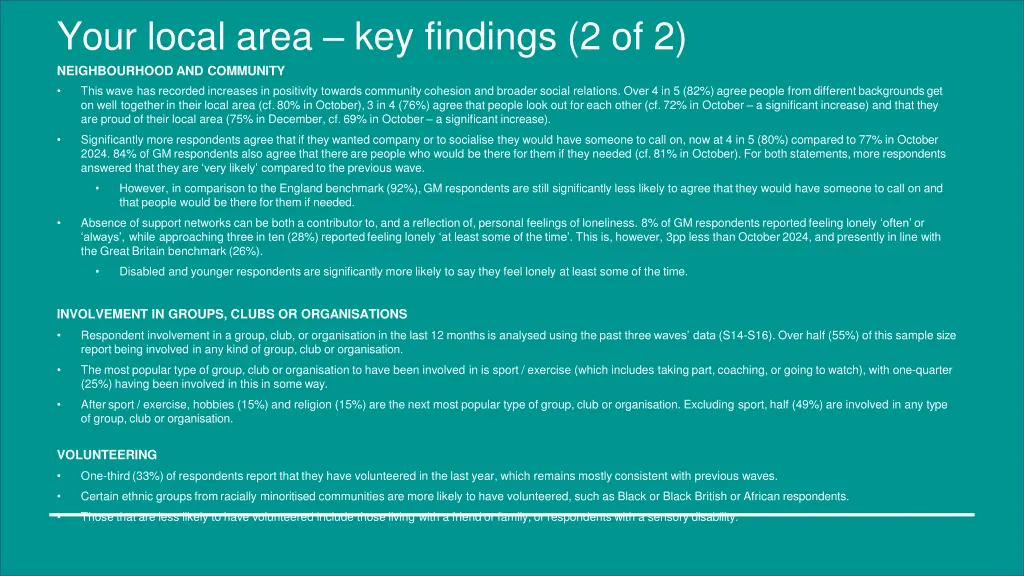 your local area key findings 2 of 2 neighbourhood