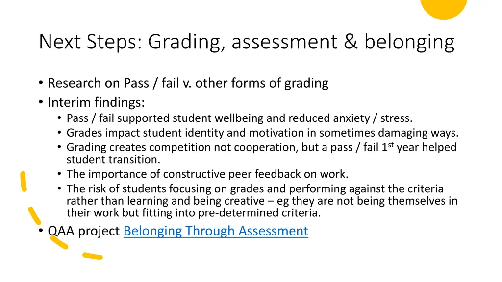 next steps grading assessment belonging