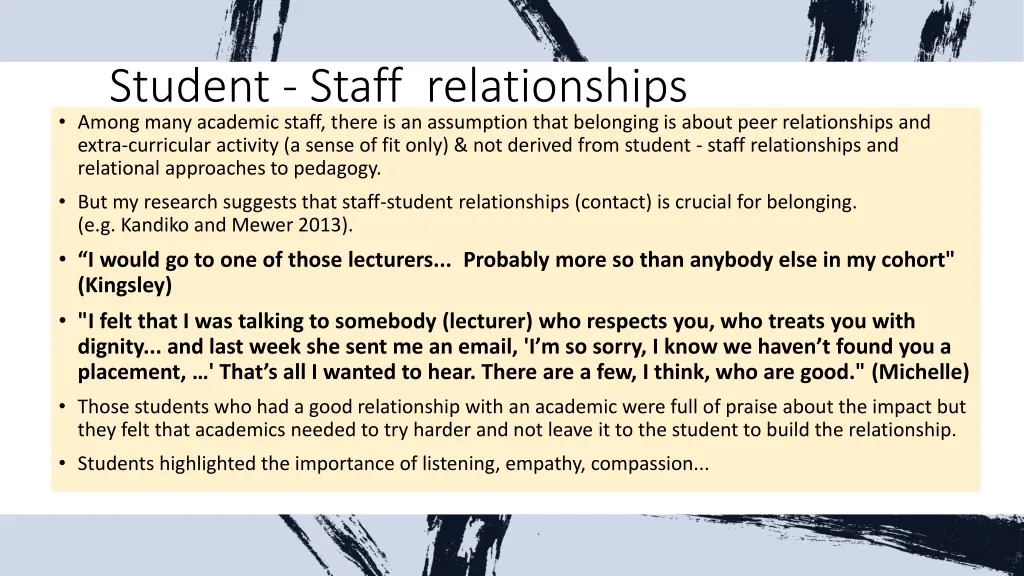 student staff relationships among many academic