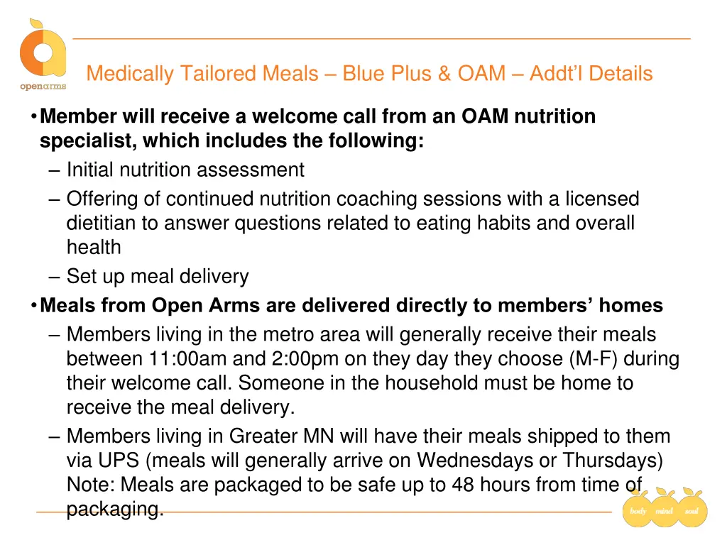 medically tailored meals blue plus oam addt