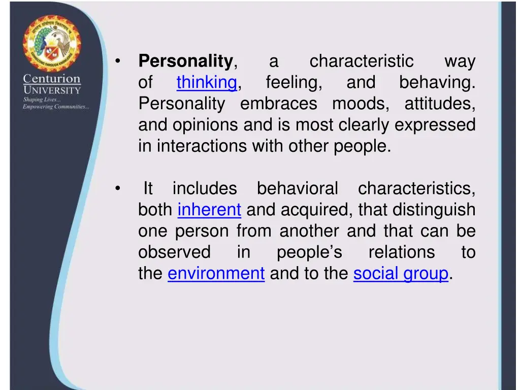 personality of thinking personality embraces