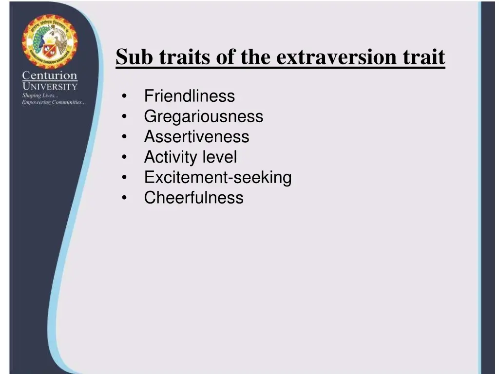 sub traits of the extraversion trait
