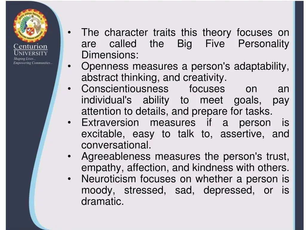 the character traits this theory focuses
