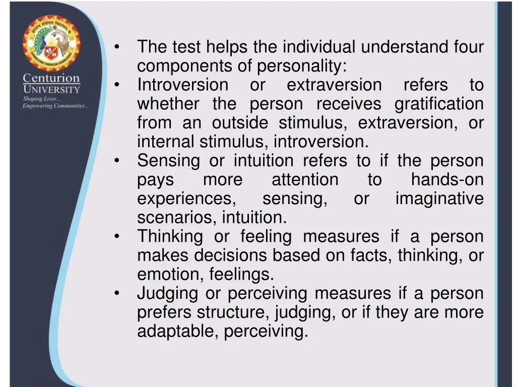 the test helps the individual understand four