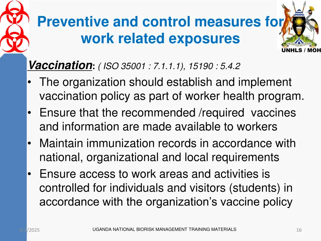 preventive and control measures for work related