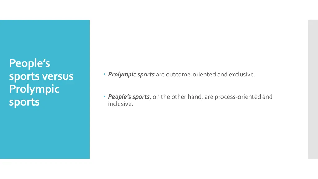 people s sports versus prolympic sports