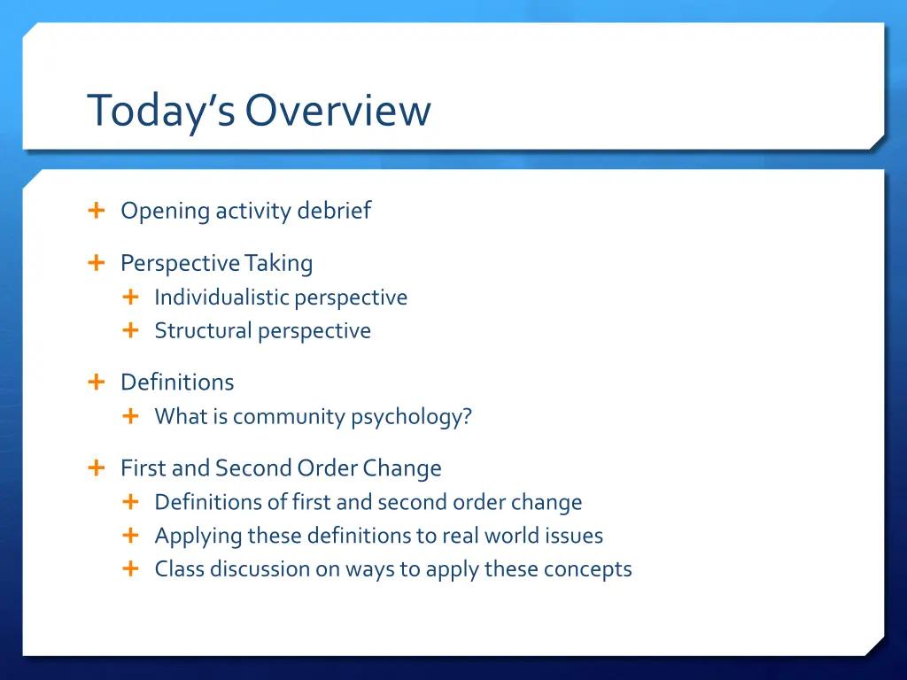 today s overview