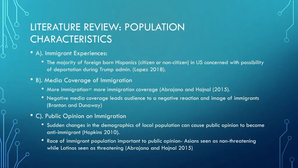 literature review population characteristics