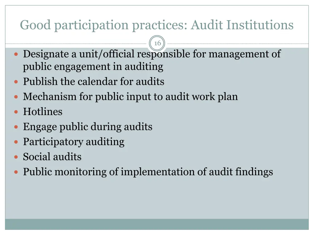 good participation practices audit institutions