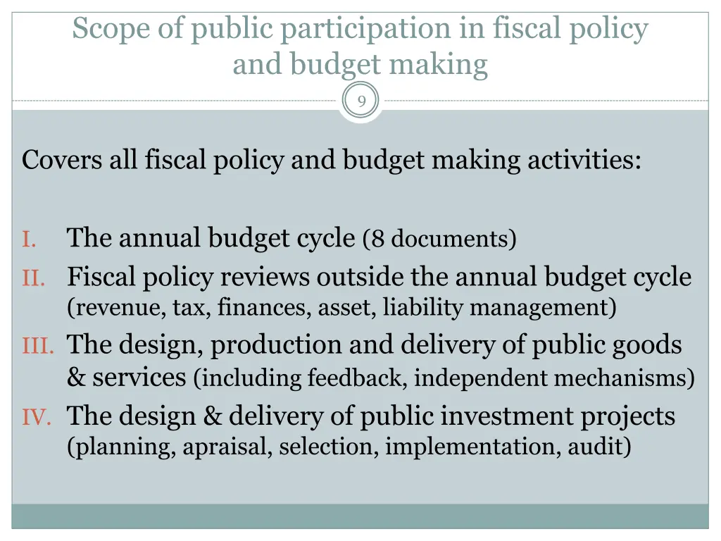 scope of public participation in fiscal policy