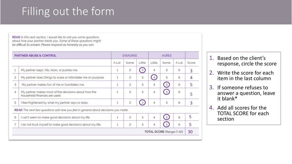 filling out the form