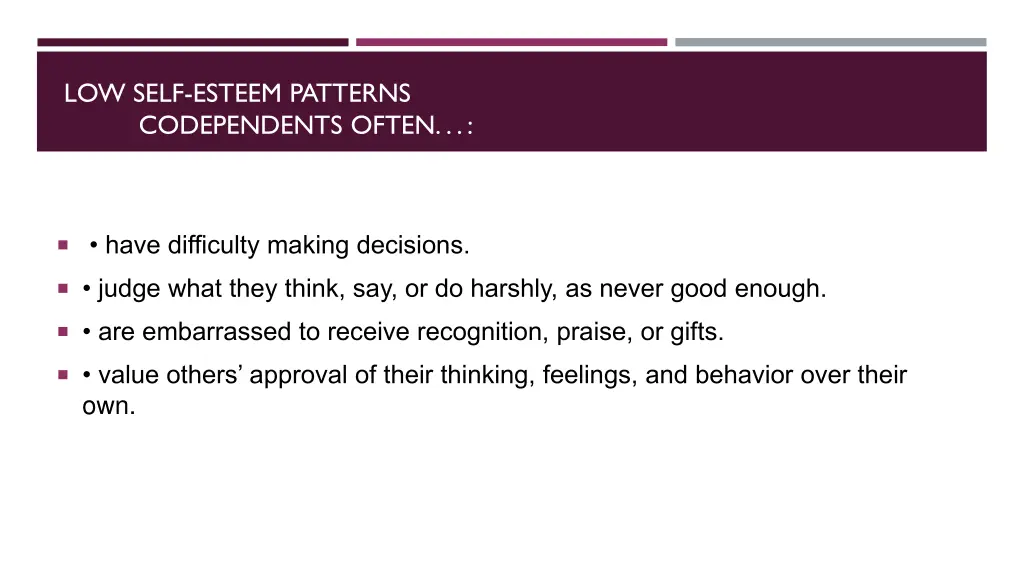 low self esteem patterns codependents often