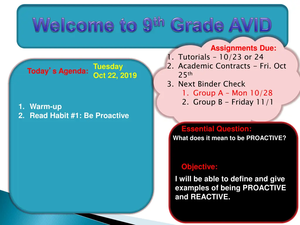 assignments due 1