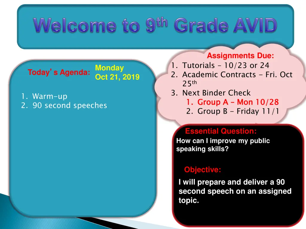assignments due