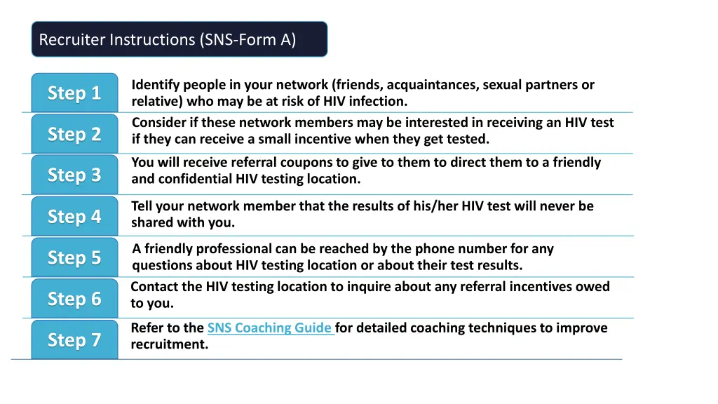 recruiter instructions sns form a