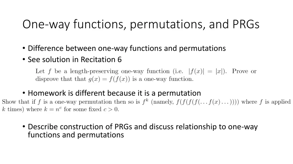 one way functions permutations and prgs