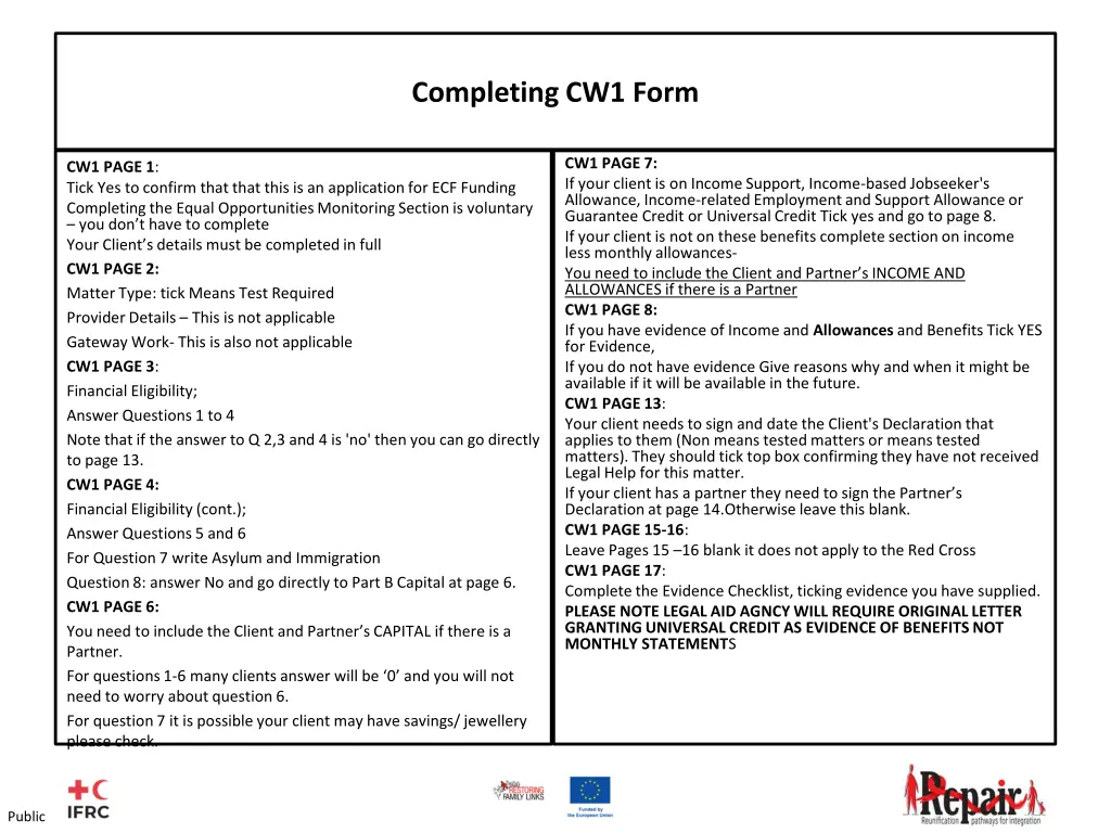 completing cw1 form