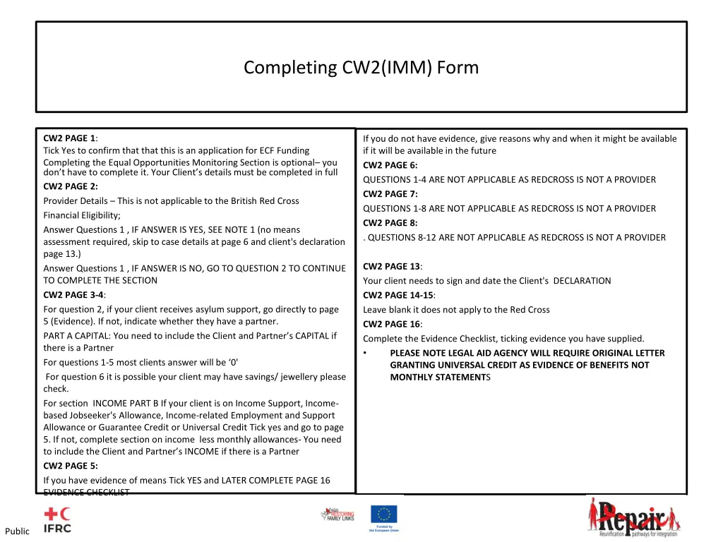 completing cw2 imm form