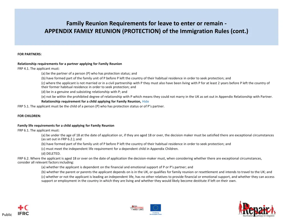 family reunion requirements for leave to enter 1