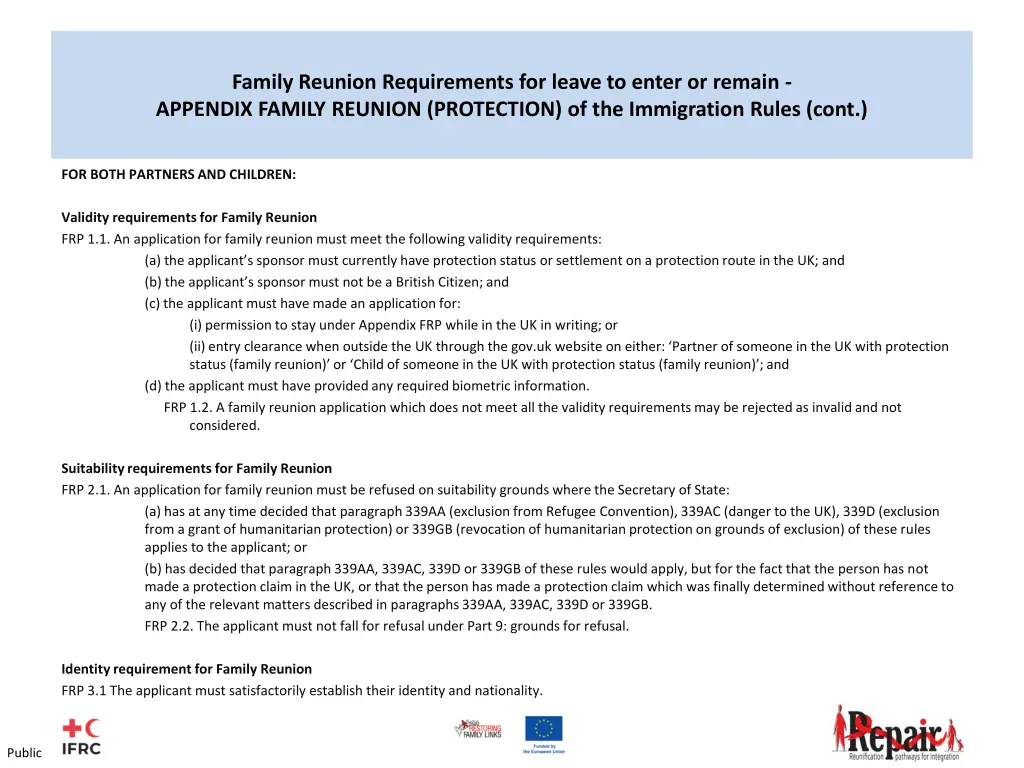 family reunion requirements for leave to enter
