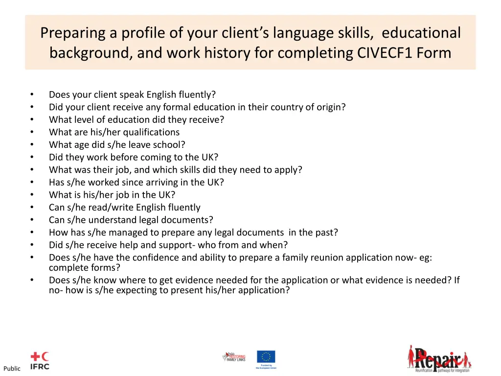 preparing a profile of your client s language