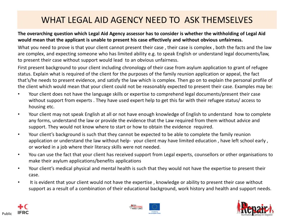 what legal aid agency need to ask themselves