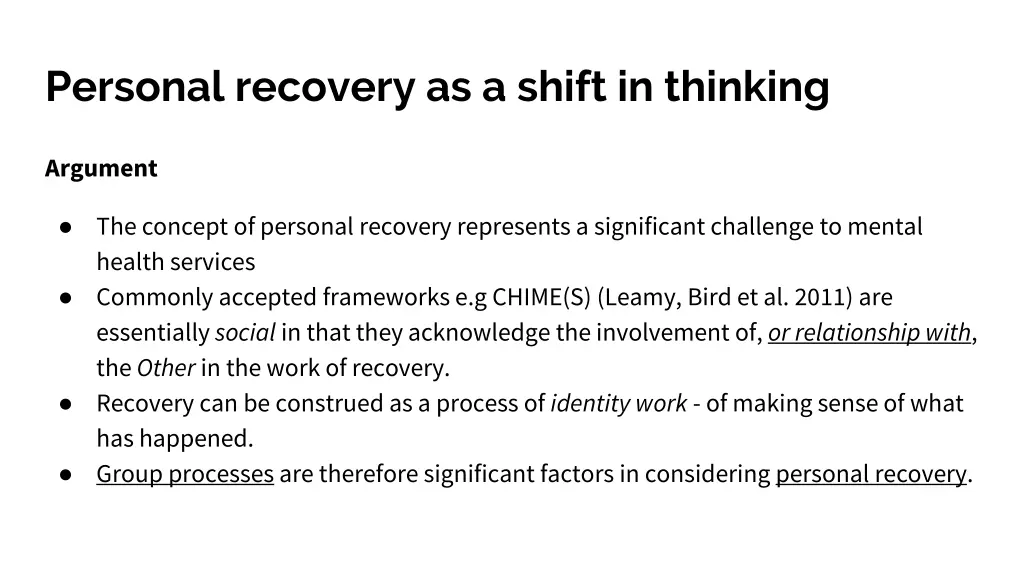 personal recovery as a shift in thinking