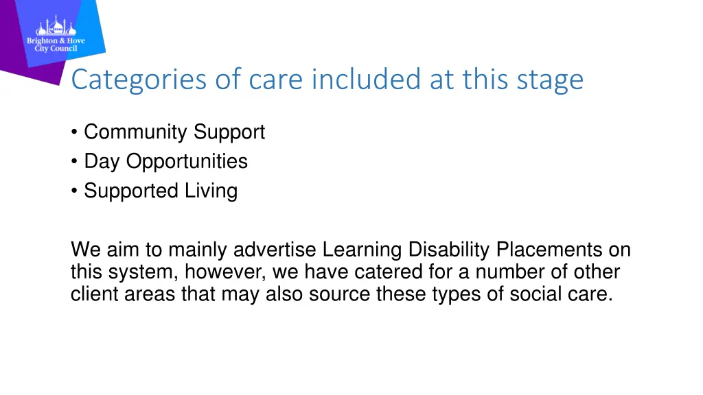categories of care included at this stage