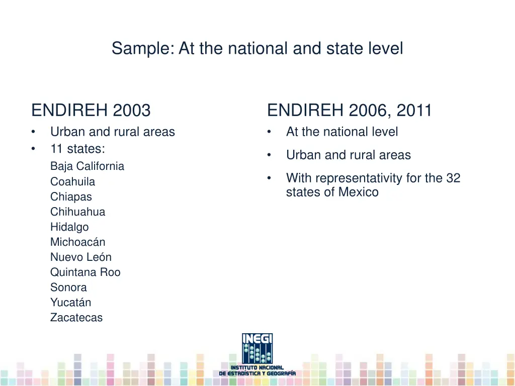 sample at the national and state level