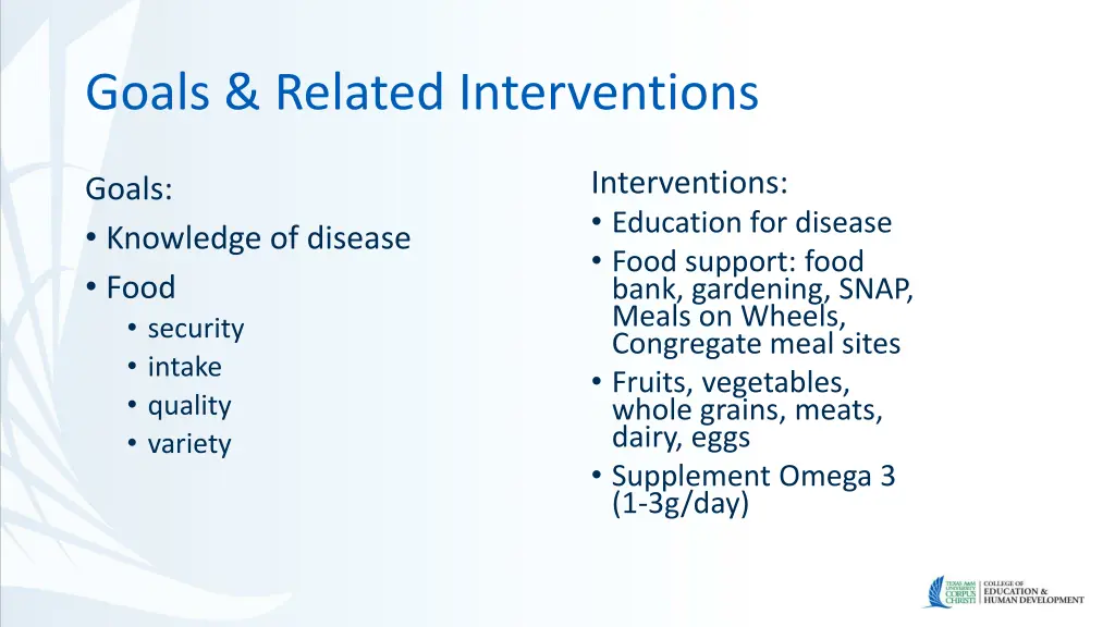 goals related interventions