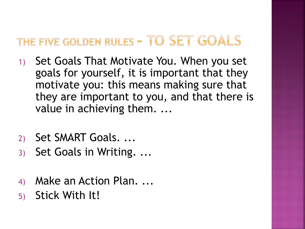 the five golden rules to set goals