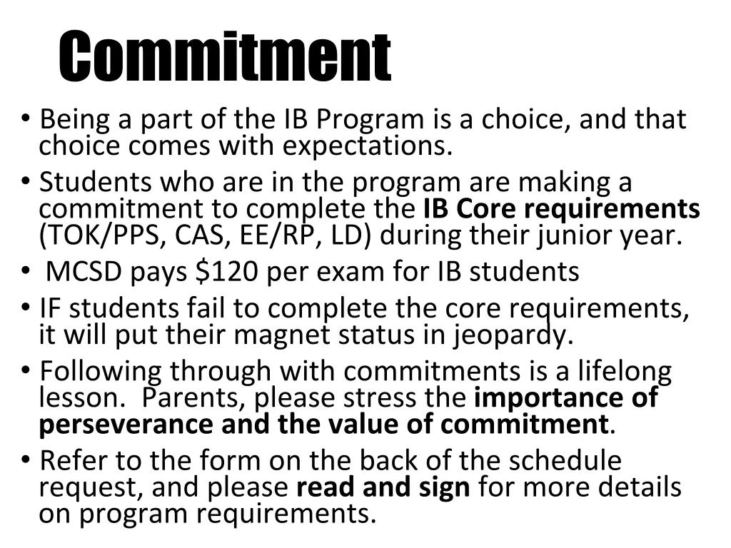 commitment being a part of the ib program