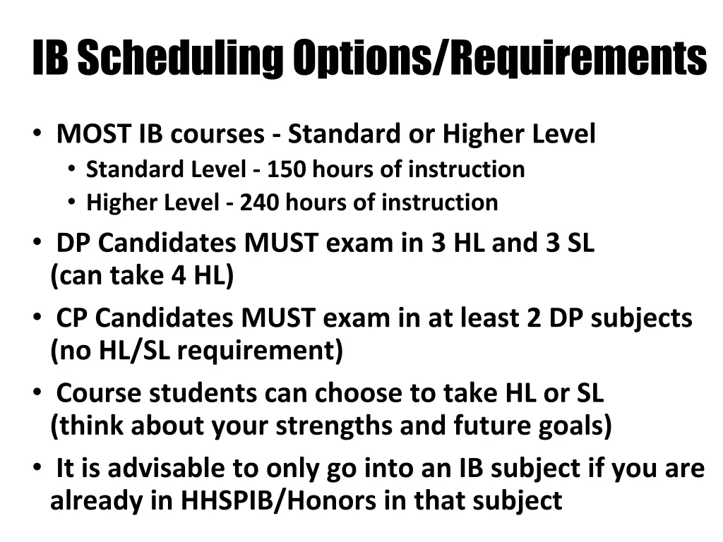 ib scheduling options requirements