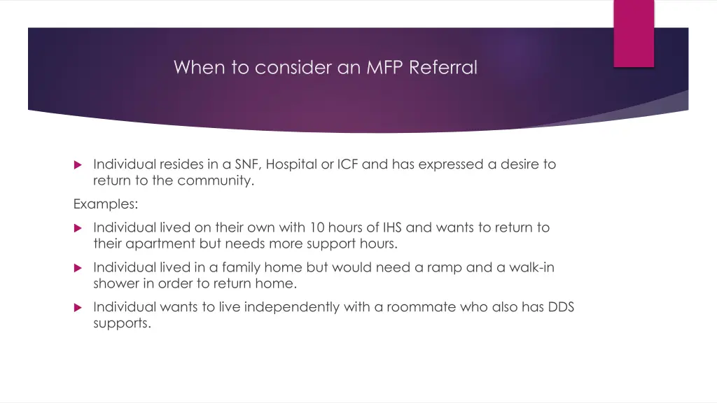 when to consider an mfp referral
