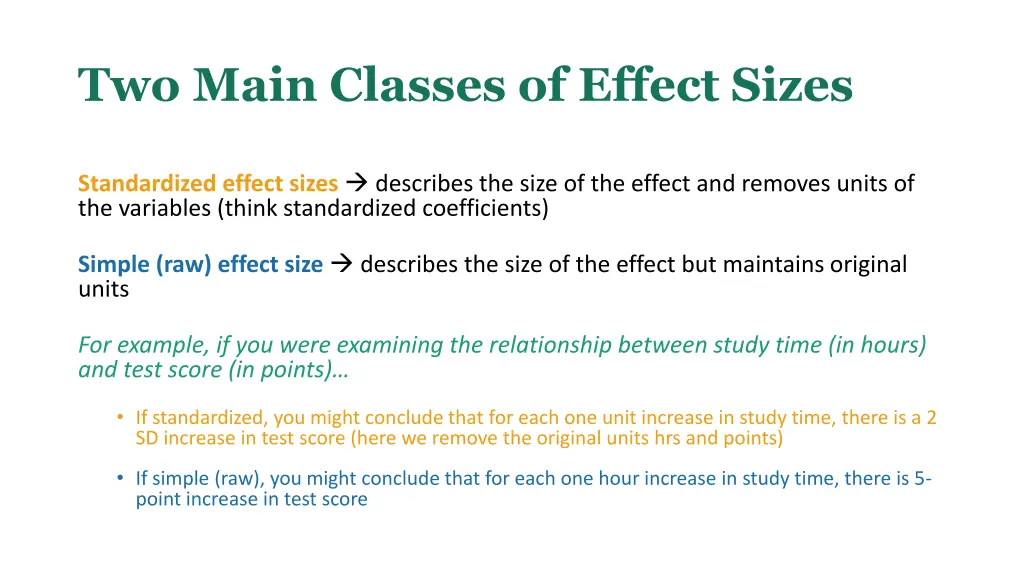 two main classes of effect sizes