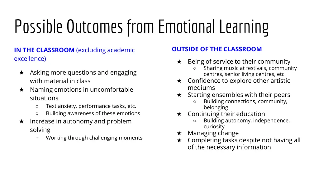possible outcomes from emotional learning
