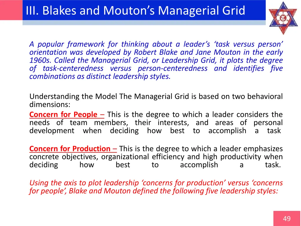 iii blakes and mouton s managerial grid