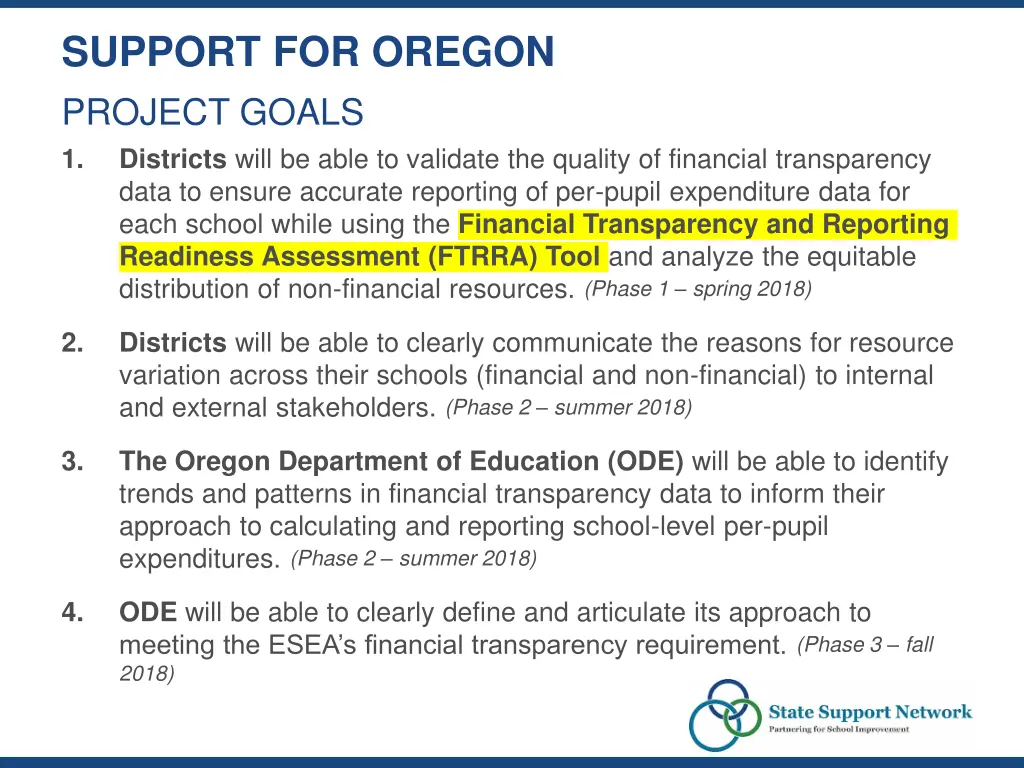 support for oregon project goals 1 districts will
