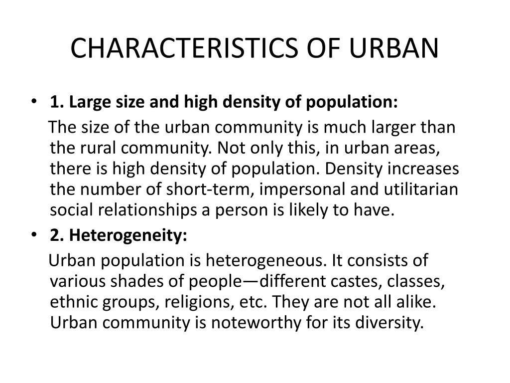 characteristics of urban