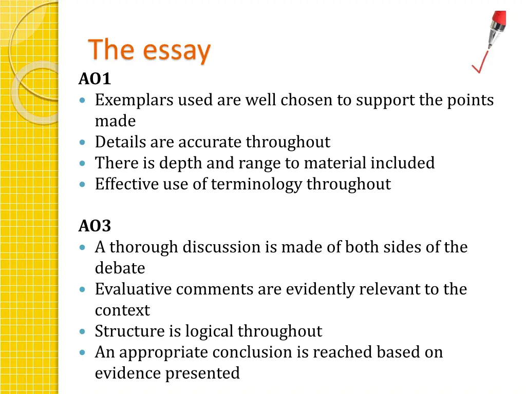 the essay ao1 exemplars used are well chosen