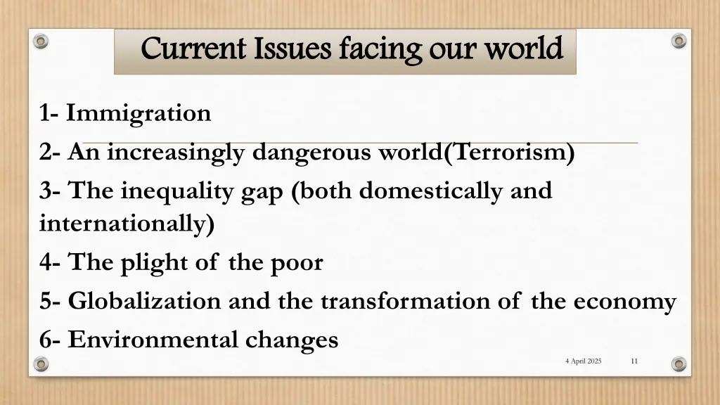 current issues facing our world