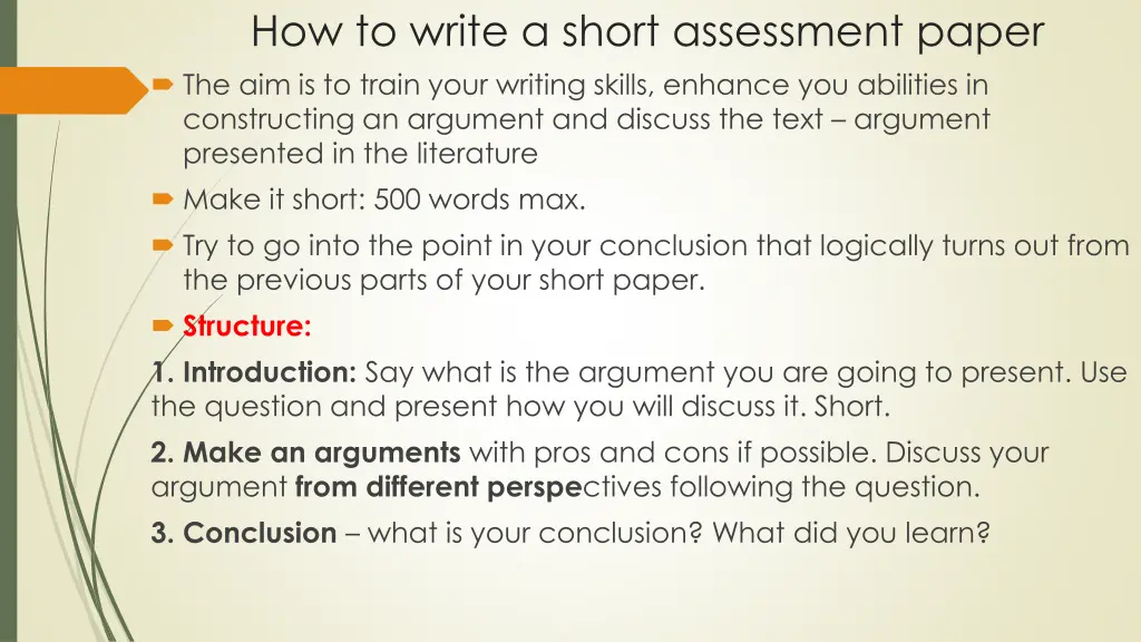 how to write a short assessment paper