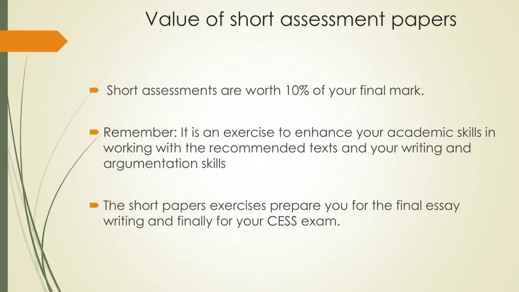 value of short assessment papers
