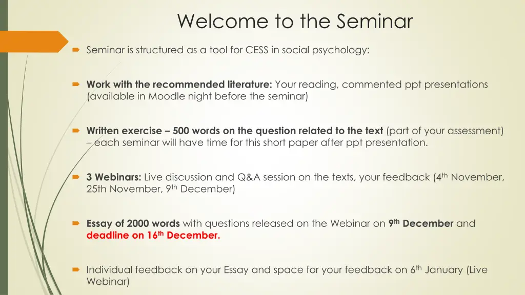 welcome to the seminar