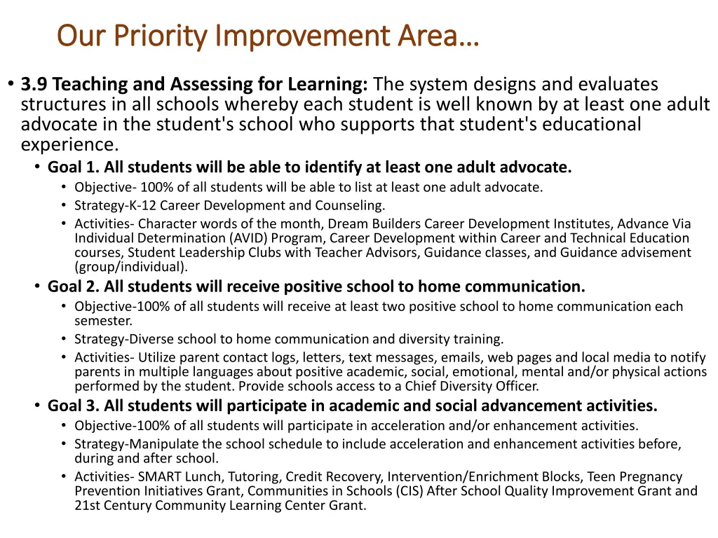 our priority our priority i improvement